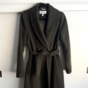 Calvin Klein Long Olive Belted Coat